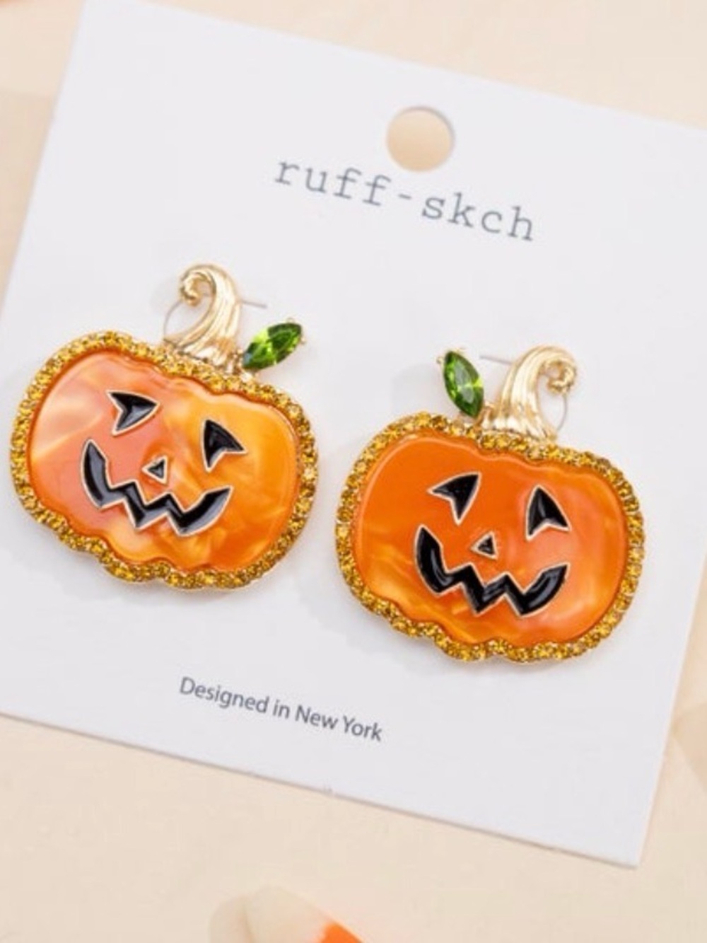 Halloween Orange Pumpkin Jack-O'-Lantern Earrings.